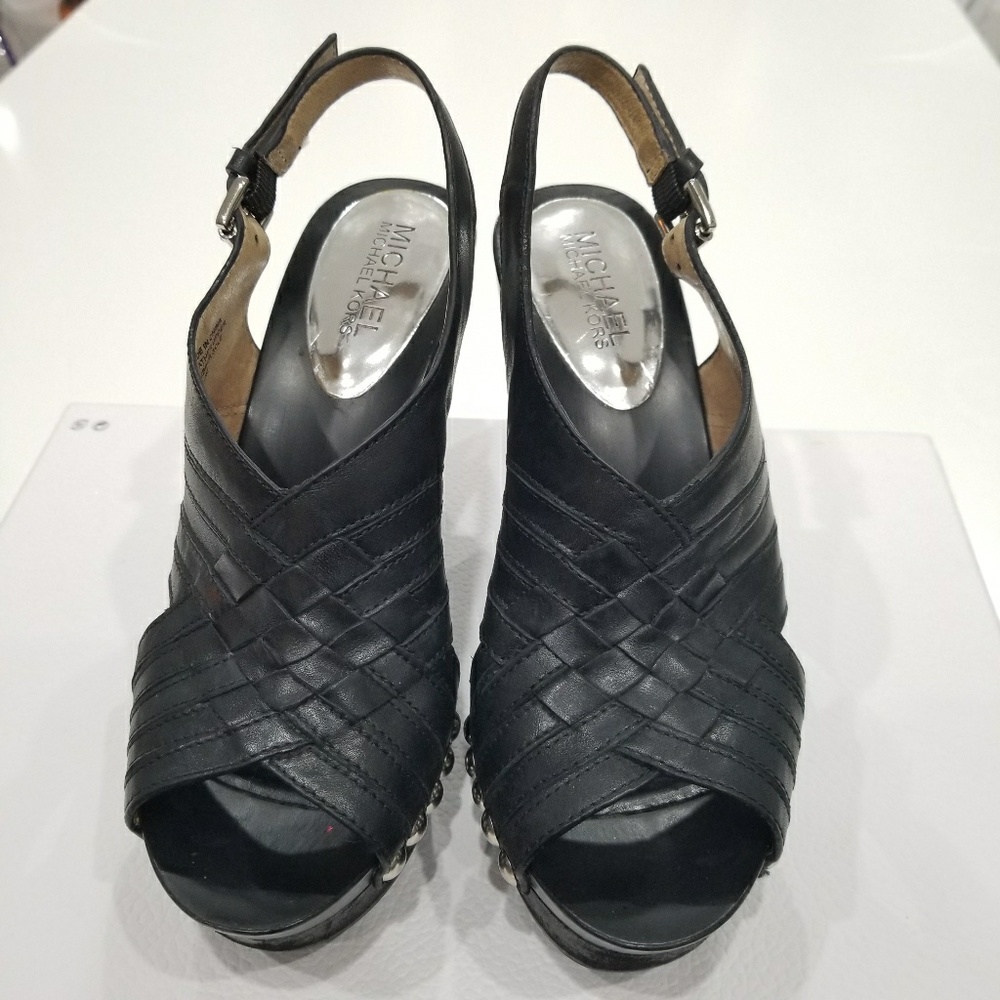 Michael Kors Black Leather Wedge Size 5.5